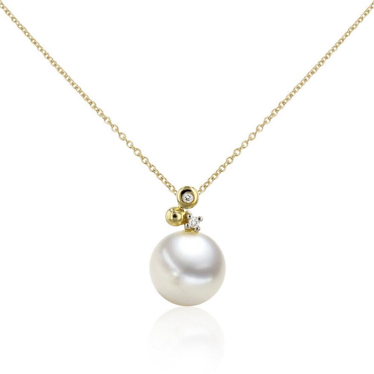 Luna-Pearls - 202.1672 - Hanger - Dames - 14K Geel- en Witgoud - Zoetwater gekweekte parel 9,5-10 mm - 2 Diamanten 0,02 ct. H/P