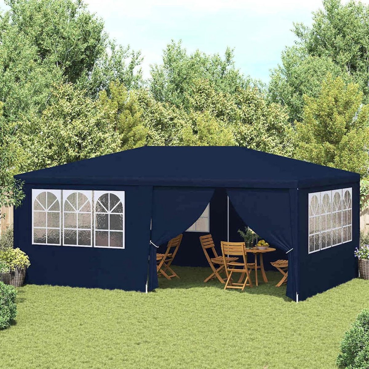 Partytent Met Zijwanden - Feesttent Paviljoen - Buitenfeest Organiseren - UV En Waterbestendig - 4 X 6 Meter - Blauw