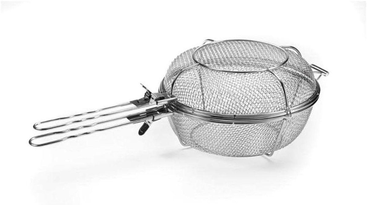 Grillmand Jumbo - Koekenpan Mand - Buiten Koken - Afneembaar Handvat - 298 cm - Zilver