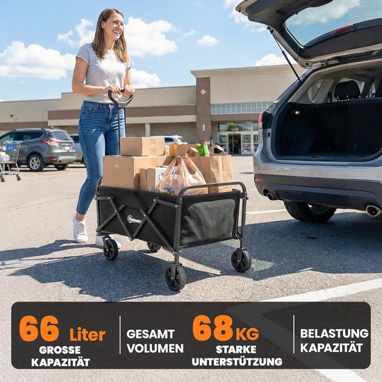 Bolderkar Opvouwbaar - Handwagen Tuinwagen - Spullen Vervoeren - Verstelbare Handgreep - 68 kg Draagkracht - Zwart — afbeelding 5