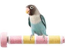 Vogelkooi Zitstok - Slijpstok - Snavelonderhoud Vogel - Natuurlijke Mineraal Slijping - 19 cm Lengte - Roze Geel