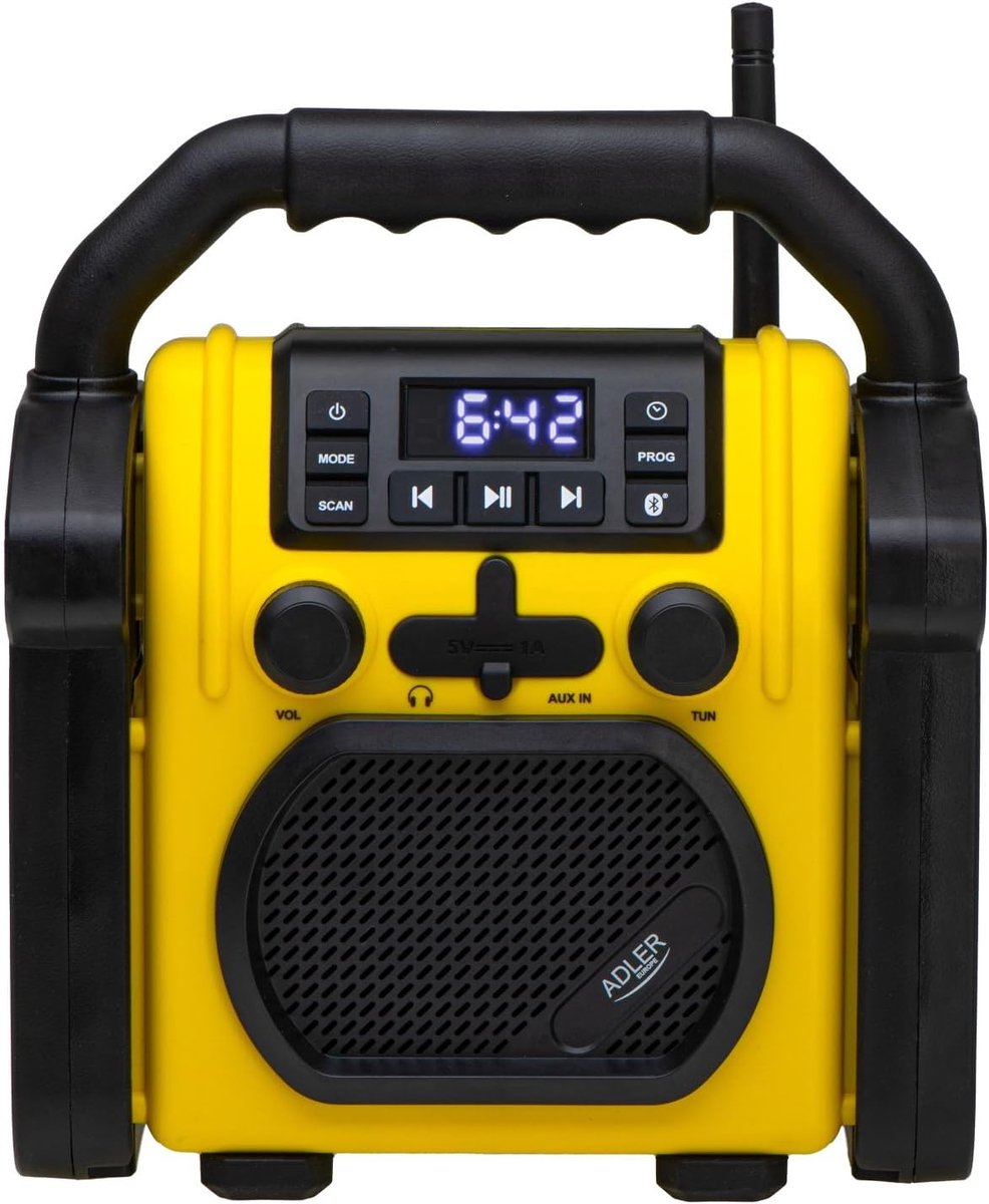 Bouwradio - Werkplaats radio - Muziek op locatie - Stof en spatwaterdicht - 10 Watt - Geel Zwart
