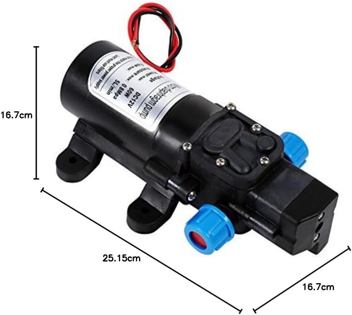 Zelfprimerende pomp - Waterpomp 12 volt - Water verplaatsen - Hoge druk 115 psi - 5 liter per minuut - Zwart