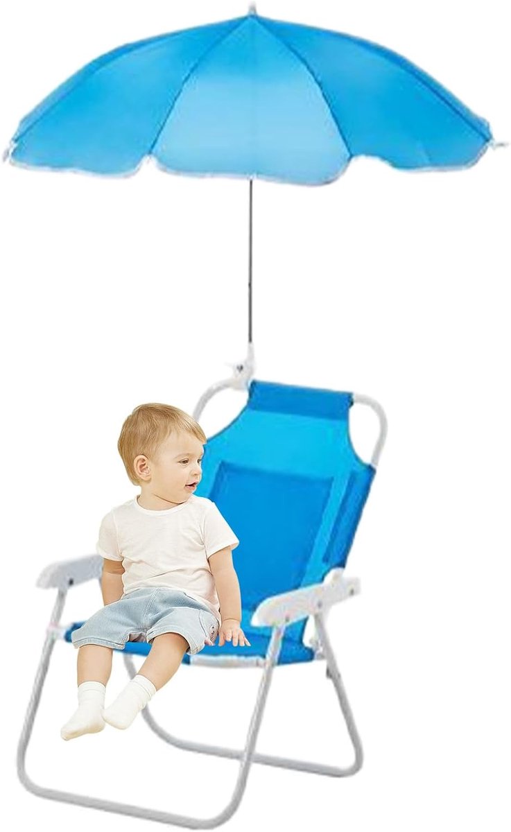 Kinderstrandstoel - Ligstoel kinder - Buiten relaxen - Met luifel - Tot 50 kg - Meerblauw