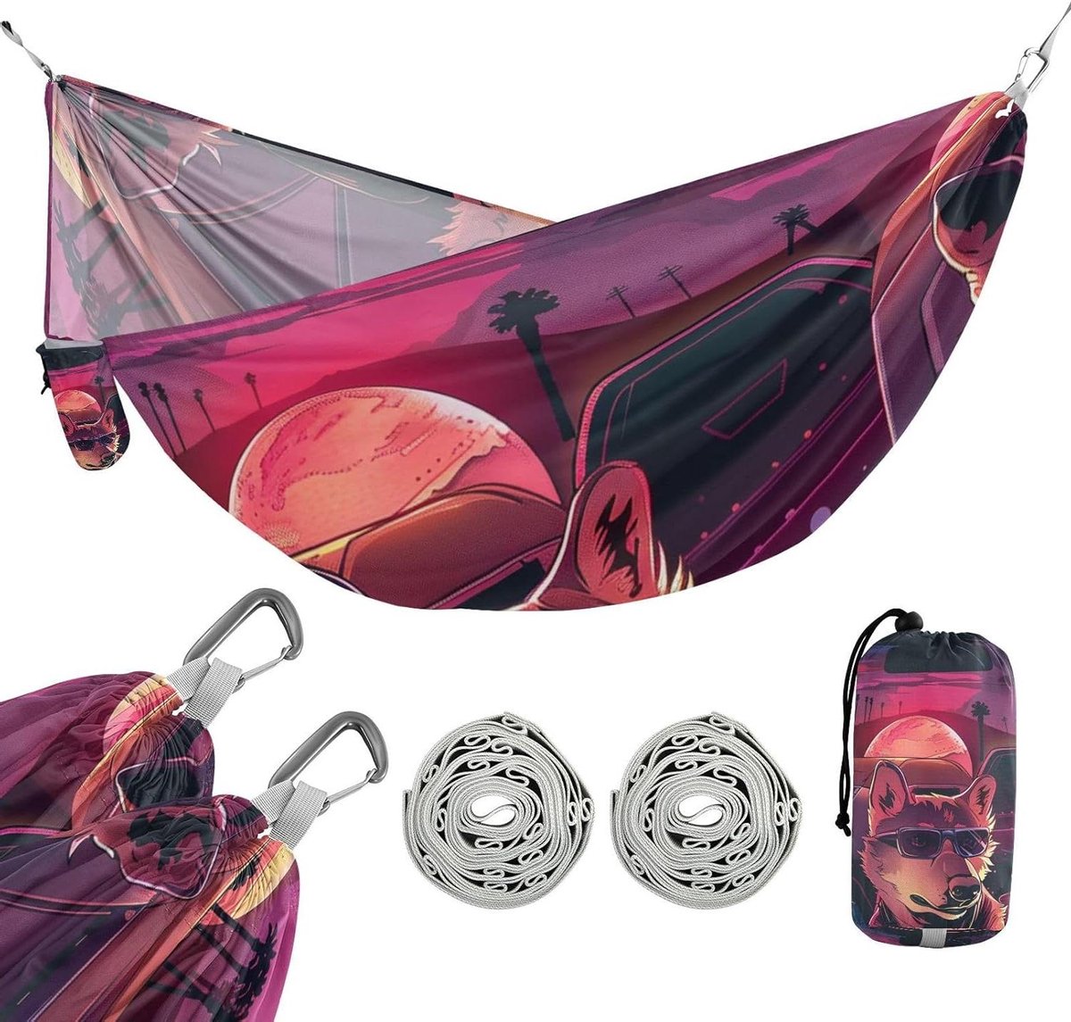 Hangmat - Kampeerhangmat Lounge - Buiten Ontspannen - Met Opbergvak - 290 x 138 cm - Twee honden auto