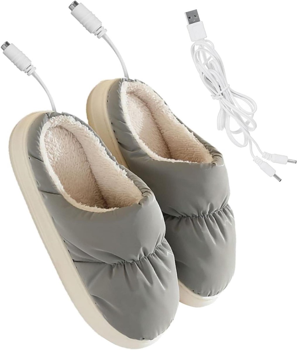 Verwarmde Pantoffels - Voetenwarmer - Warm Voeten Houden - USB Aangedreven - One Size - Grijs