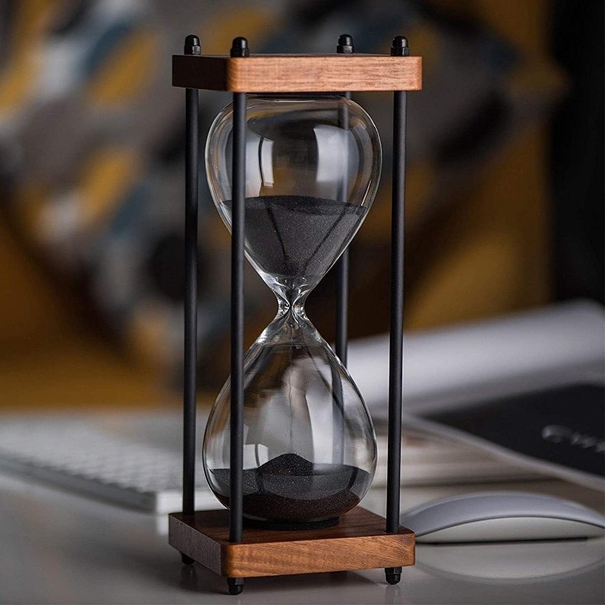 Zandloper Timer - Zandglas Decoratie - Tijd Management - Creatief Cadeau - Groot Formaat - Zwart