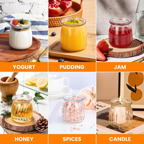 Glazen Yoghurtpotten - Dessert Containers - Lekkere Snacks Maken - Luchtdichte Deksel - 200 ml 12 Stuks - Transparant — afbeelding 2