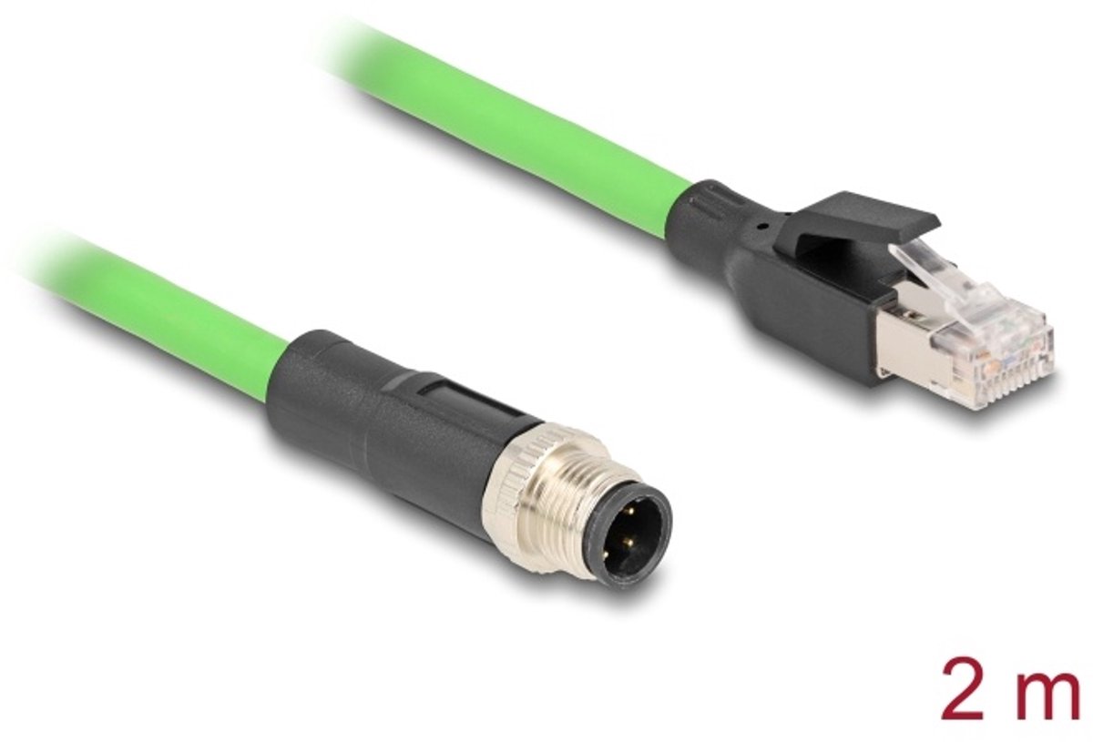 Delock M12 Cable D-coded 4 pin male to RJ45 male PUR (TPU) 2 m