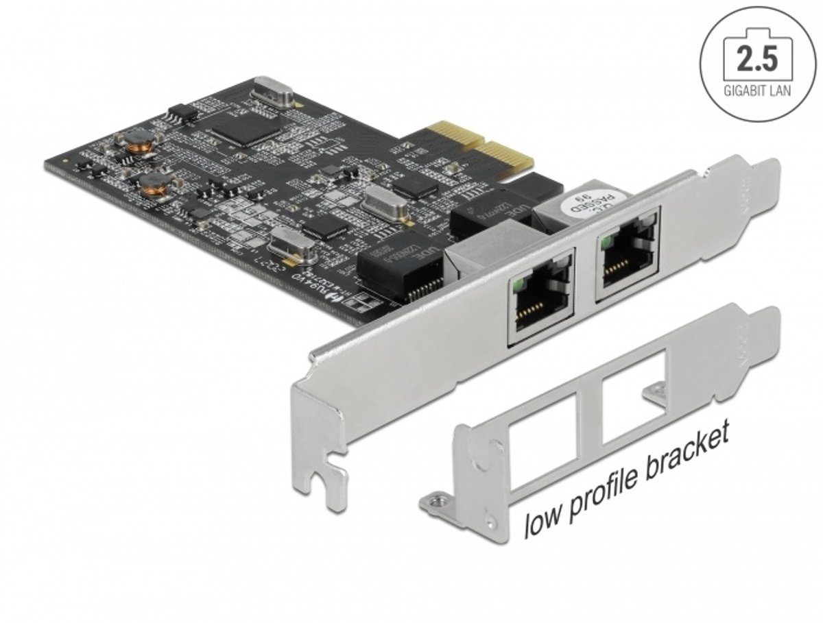 PCI Express X2 -kaart tot 2 x RJ45 2.5 Gigabit LAN RTL8125