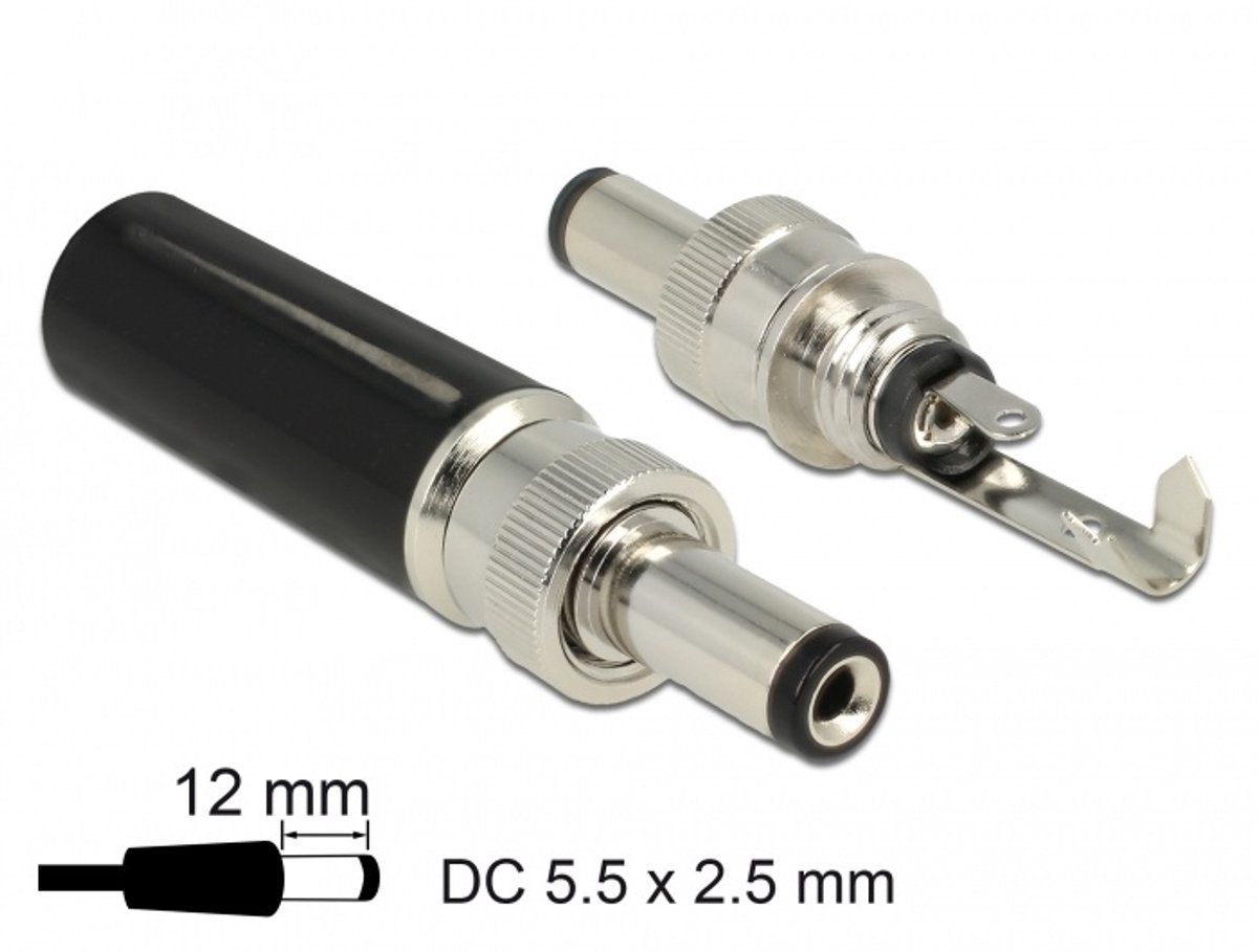 Connector DC 5,5 x 2,5 mm met 12,0 mm lengte mannelijke soldeerversie