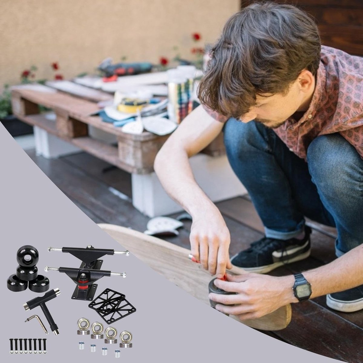 Skateboard Onderdelen Set Trucks en Wielen Street Skaten Complete Set 8.0 Inch