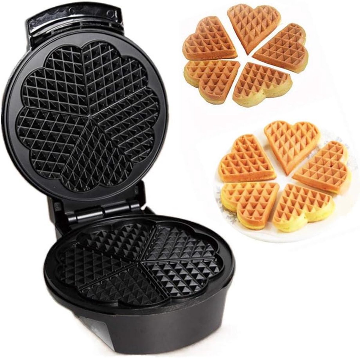 Wafelijzer Hartvormig - Elektrische bakpan - Snel ontbijt maken - Dubbelzijdige verwarming - 25.5x20.5 cm - Zwart