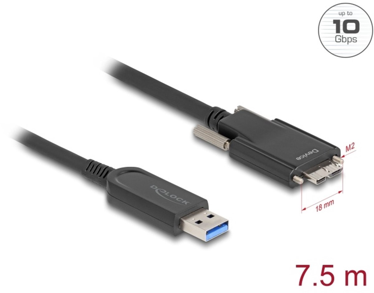 Delock Active Optical Cable USB 10 Gbps Type-A male to Type Micro-B male with screws 7.5 m