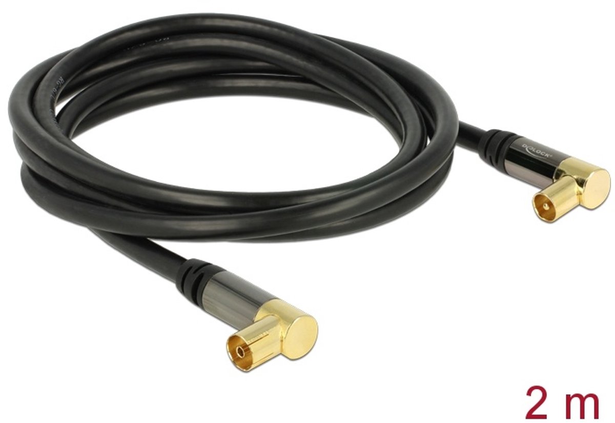 Antennekabel IEC-plug schuine> IEC-aansluiting Angled RG-6/U 2 M zwart