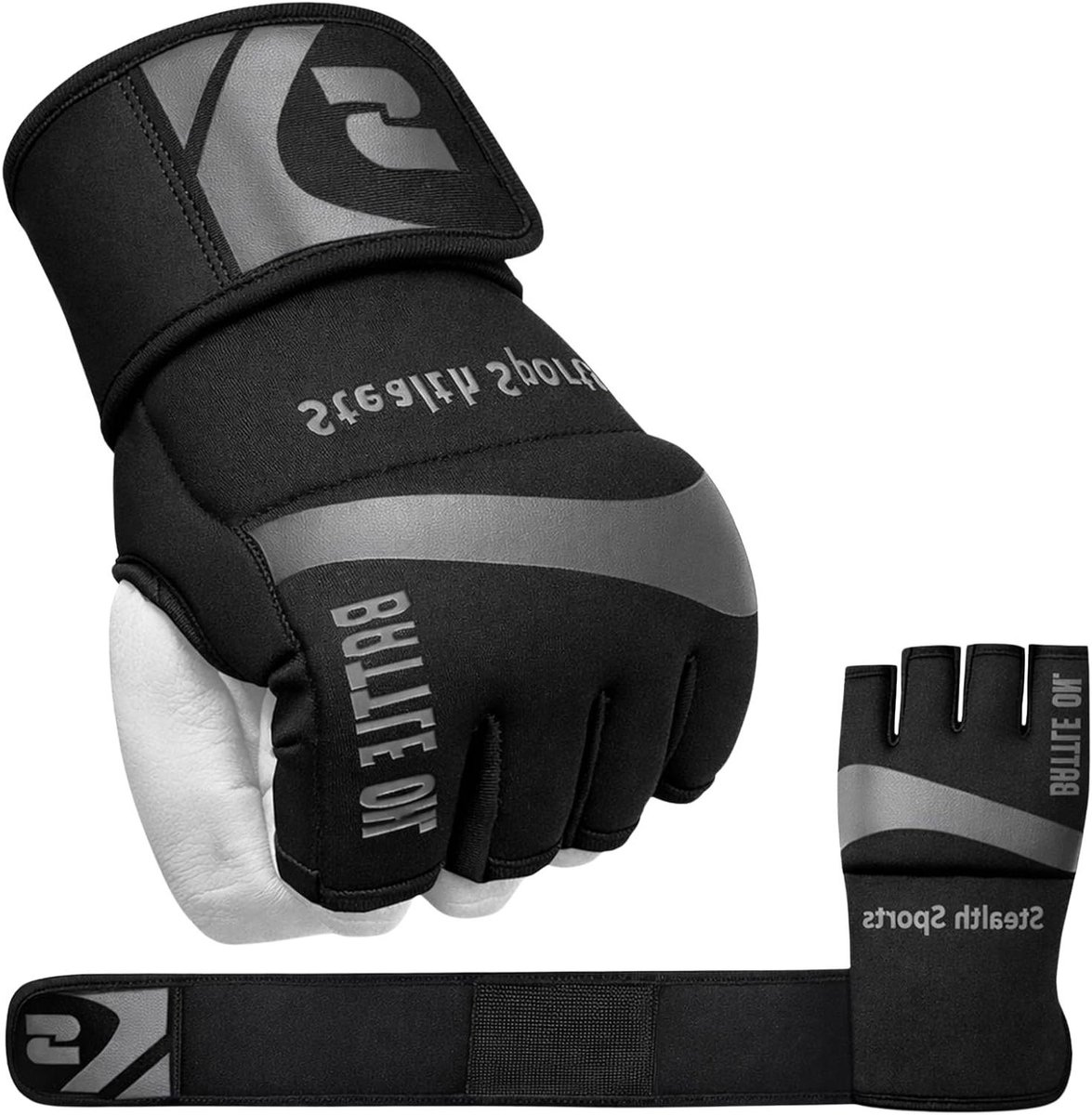 Boks binnenhandschoenen - Hand bescherming - Vechtsport training - Neopreen polssteun - 19 x 13 cm - Zwart