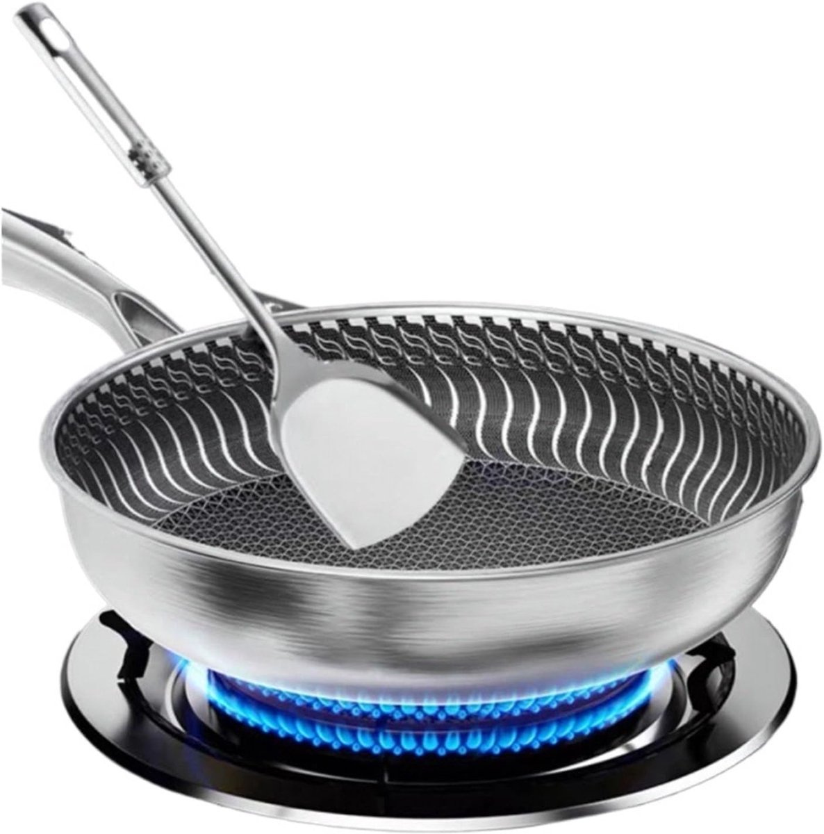 Koekenpan RVS - Platte bodem pan - Inductie koken - Huishoudelijk gebruik - 28cm diameter - Zilverkleurig