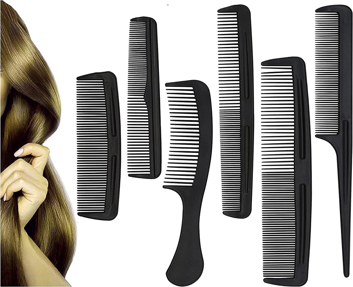 Haar Kam Set - Styling Kammen Kapper - Haar Styling - Anti-Statisch Plastic - 6 Stuks - Zwart