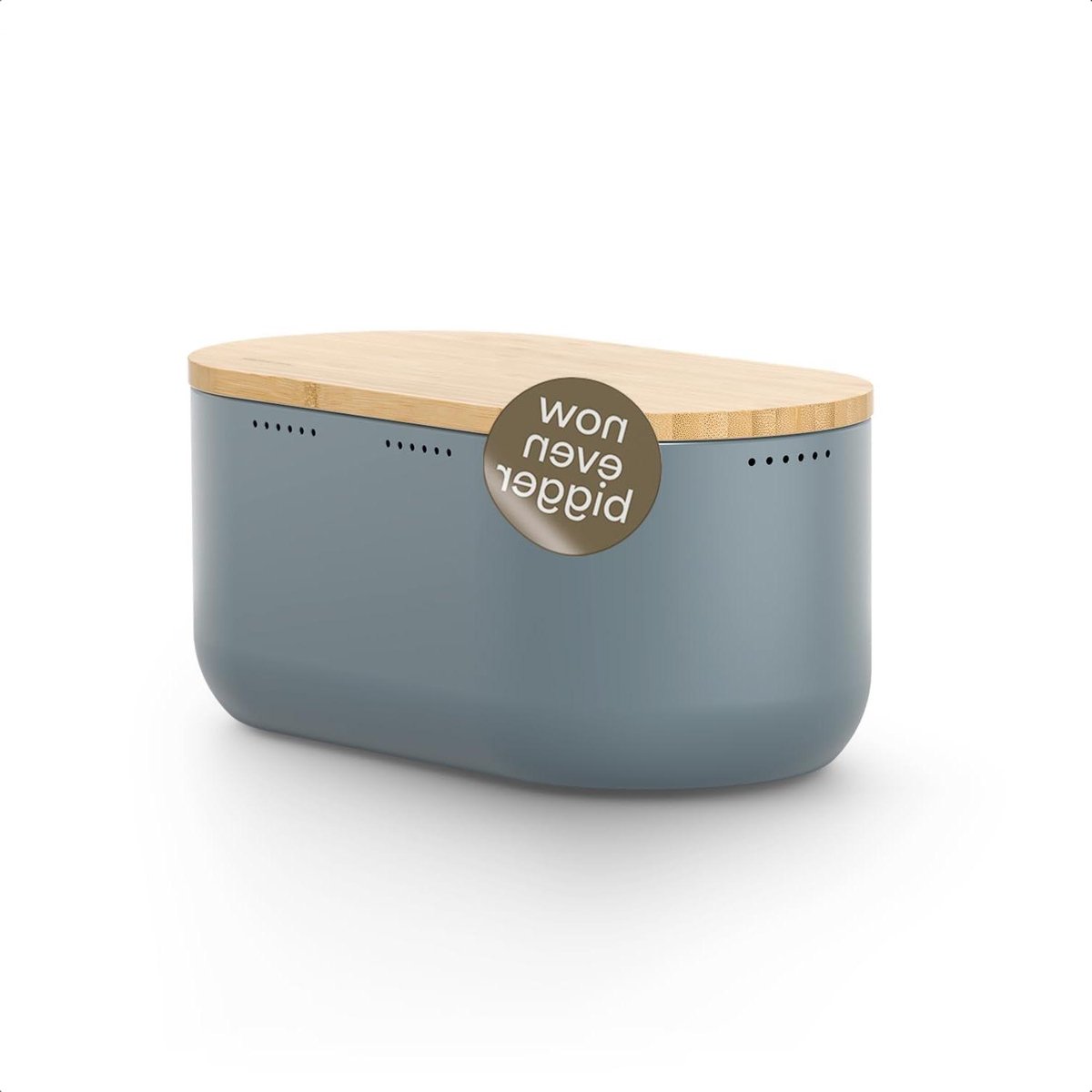 Broodtrommel - Metalen broodbox - Brood vers houden - Bamboe deksel snijplank - 345 cm breed - Stone Blue