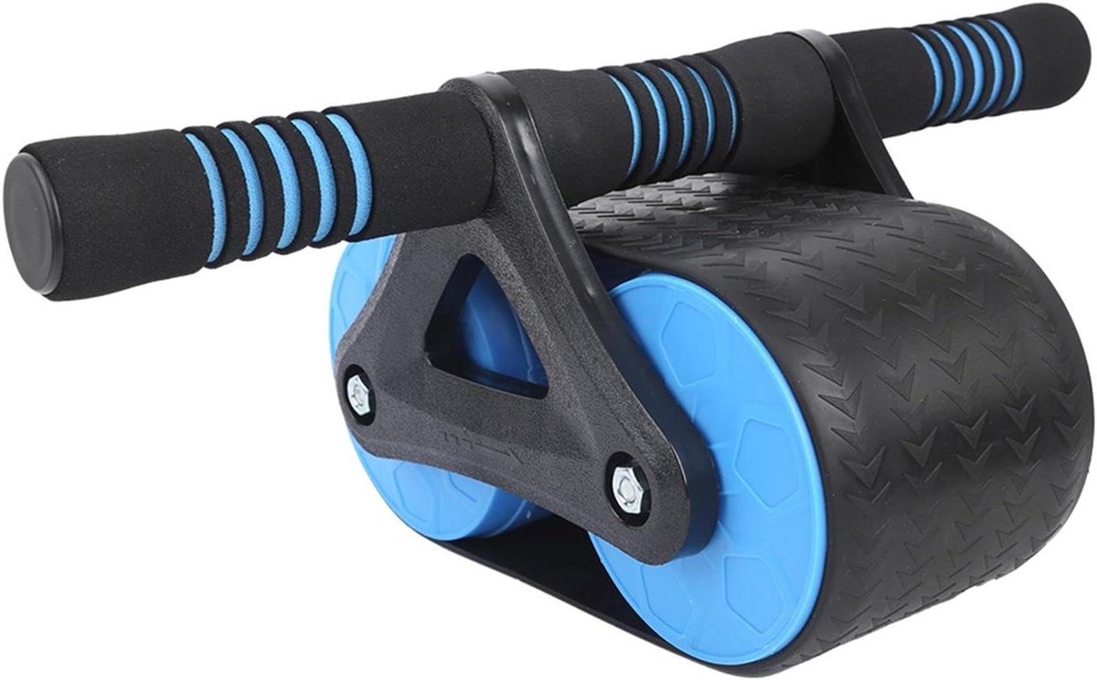 Buikspierroller - Core trainer - Kracht training - Dubbele veer terugslag - 35 cm breed - Blauw