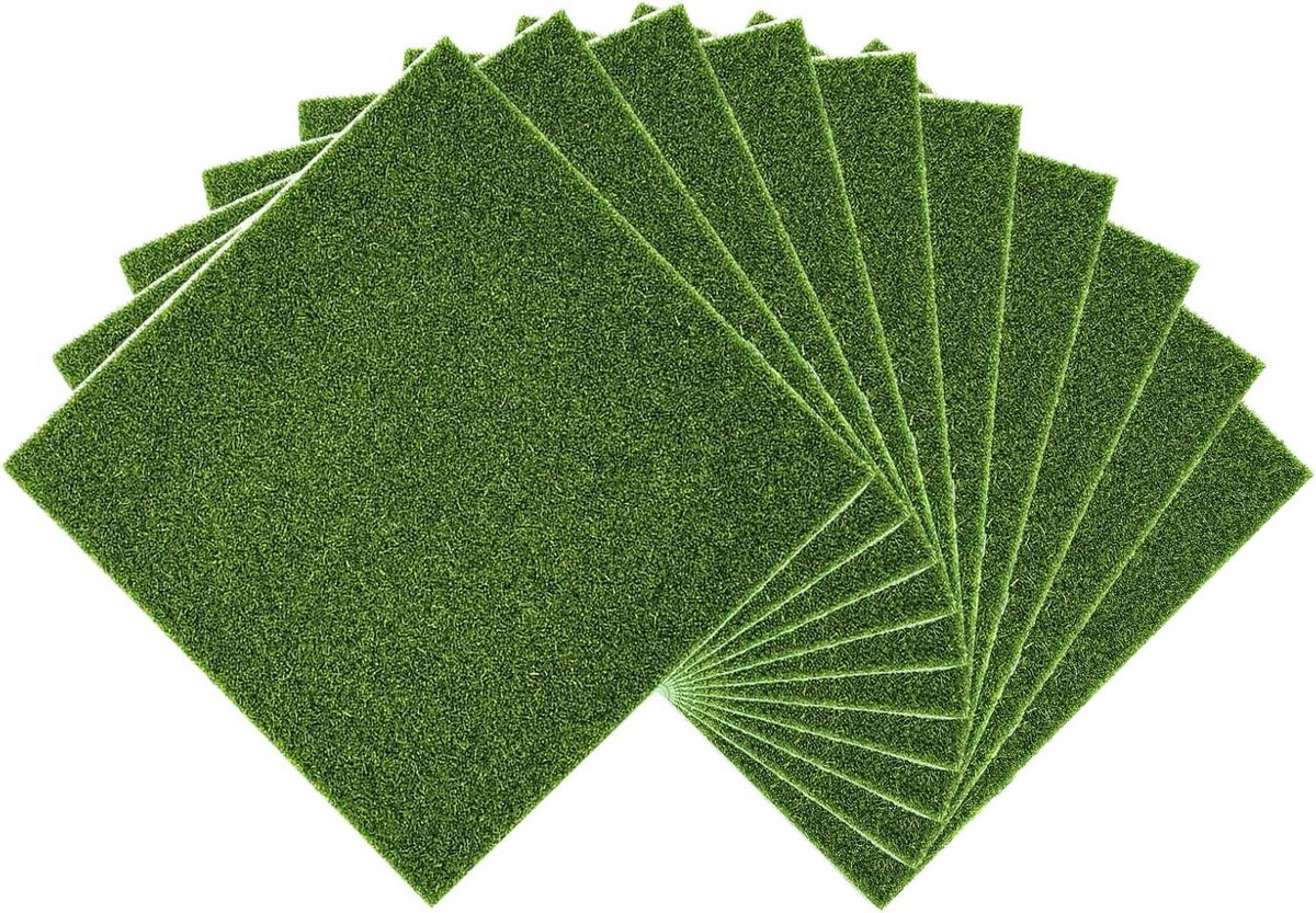 Kunstgras Platen - Modelbouw Gazon - Hobby Decoratie - Realistische Textuur - 10 Stuks 15x15cm - Groen