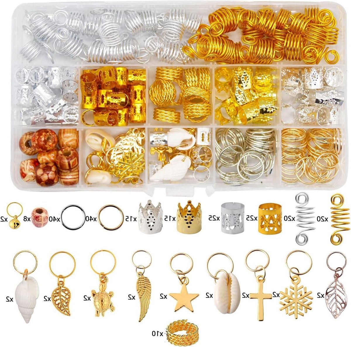 238 Stuks Kralen, Metalen Haarclips en Dreadlock Ringen met Opbergdoos voor Haaraccessoires en Vlechtdecoratie