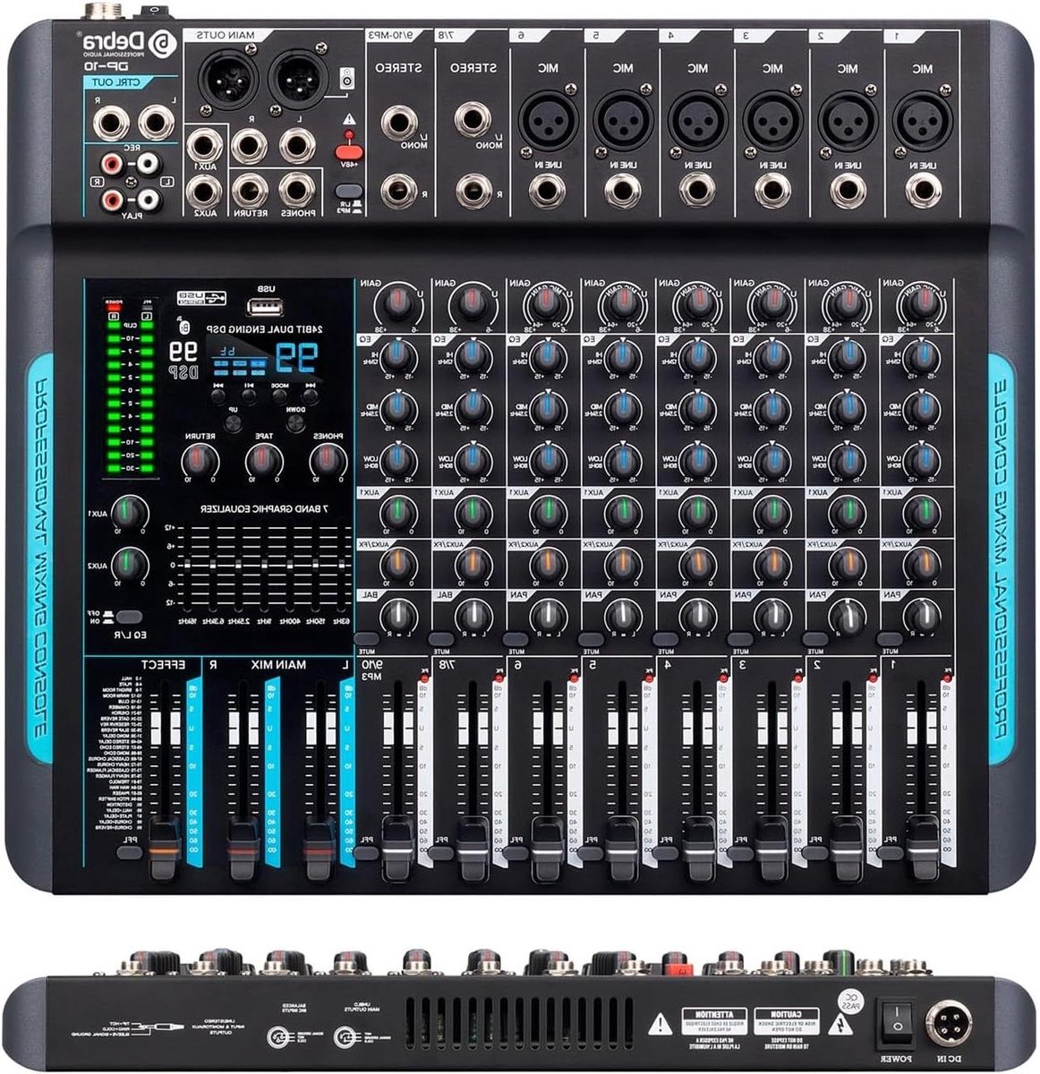 DJ Mixer - Muziek Controller - Live Optredens - 10 Kanalen Reverb - Bluetooth 5.0 - Zwart