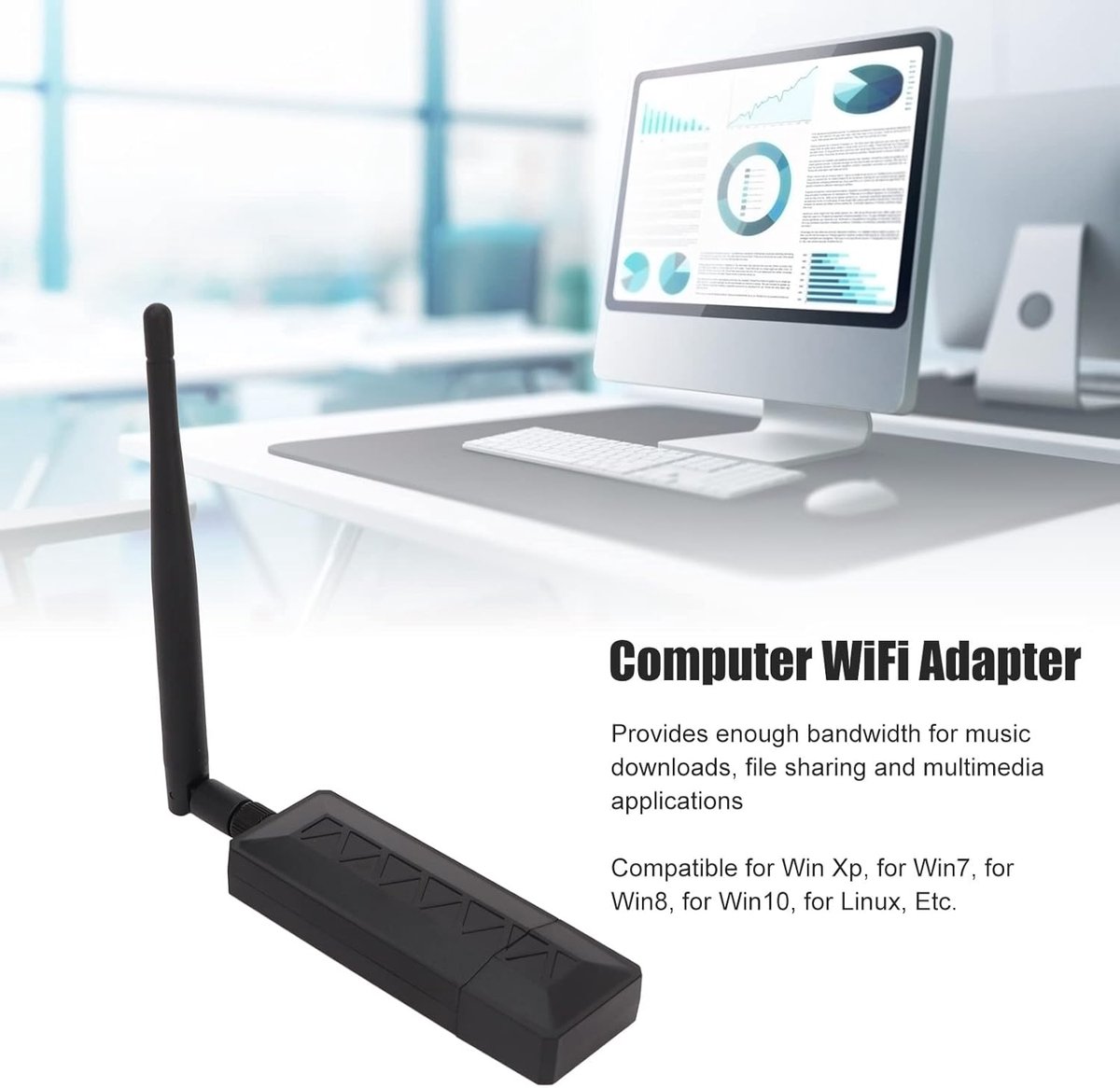 USB WiFi Adapter - Draadloze Netwerkkaart - Internet Verbinding - 150 Mbps Snelheid - 24 GHz - Zwart