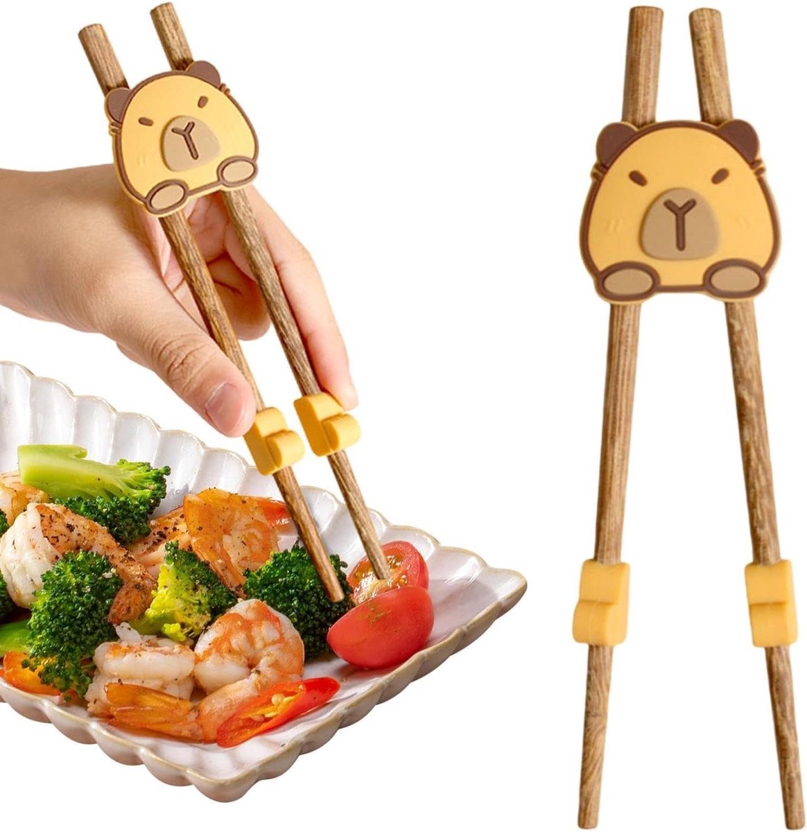 Eetstokjes voor beginners - Oefen paar - Leren eten - Ergonomische grip - 22 g - Natuurlijk hout