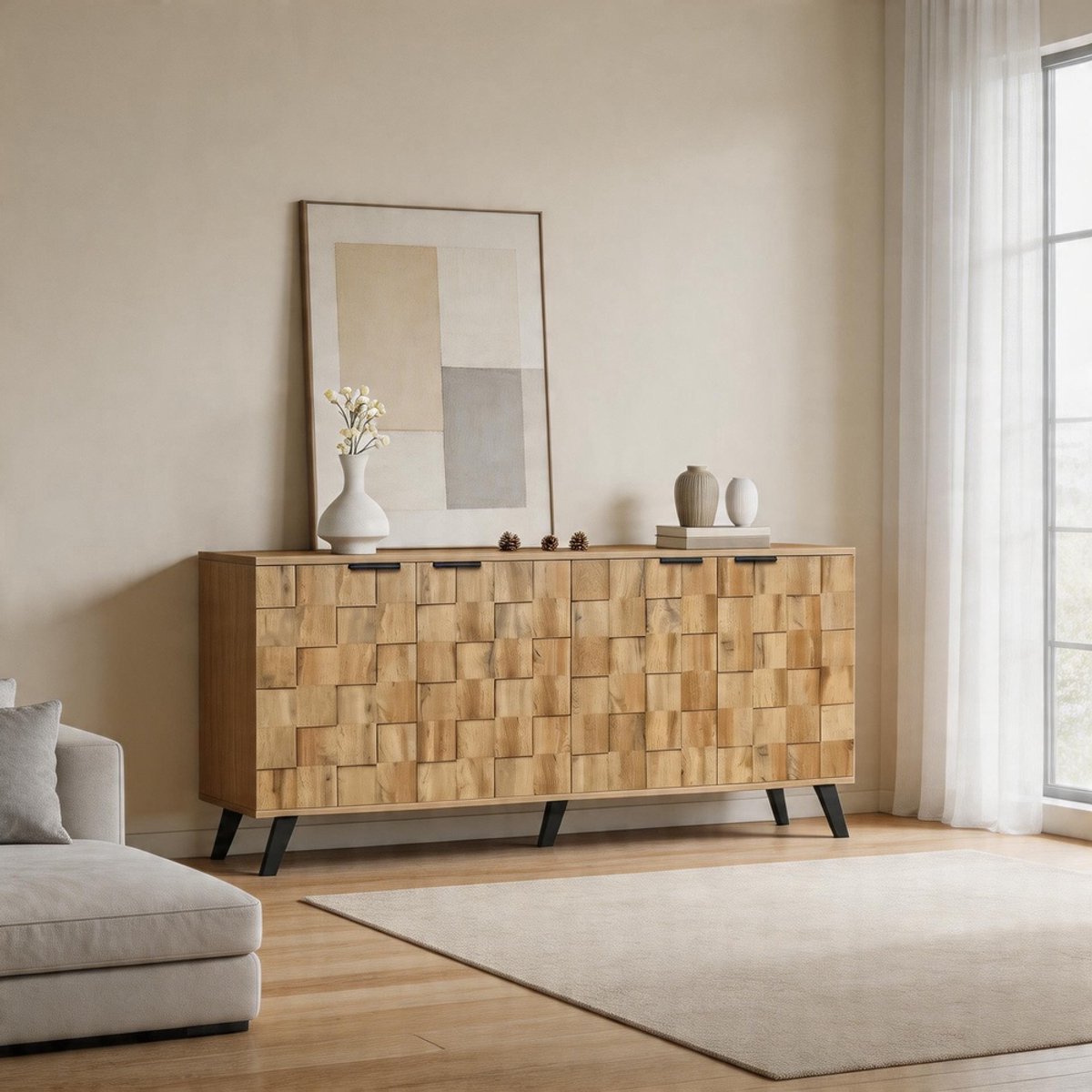 KOMHTOM - Modern dressoir - 4 deuren - Praktisch ontwerp voor woonkamer, slaapkamer en eet