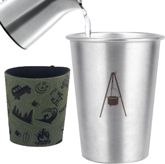 Roestvrijstalen Beker - Veldbeker Metaal - Outdoor Drinken - Stapelbaar Ontwerp - 350 ml - Zilverkleurig — afbeelding 4