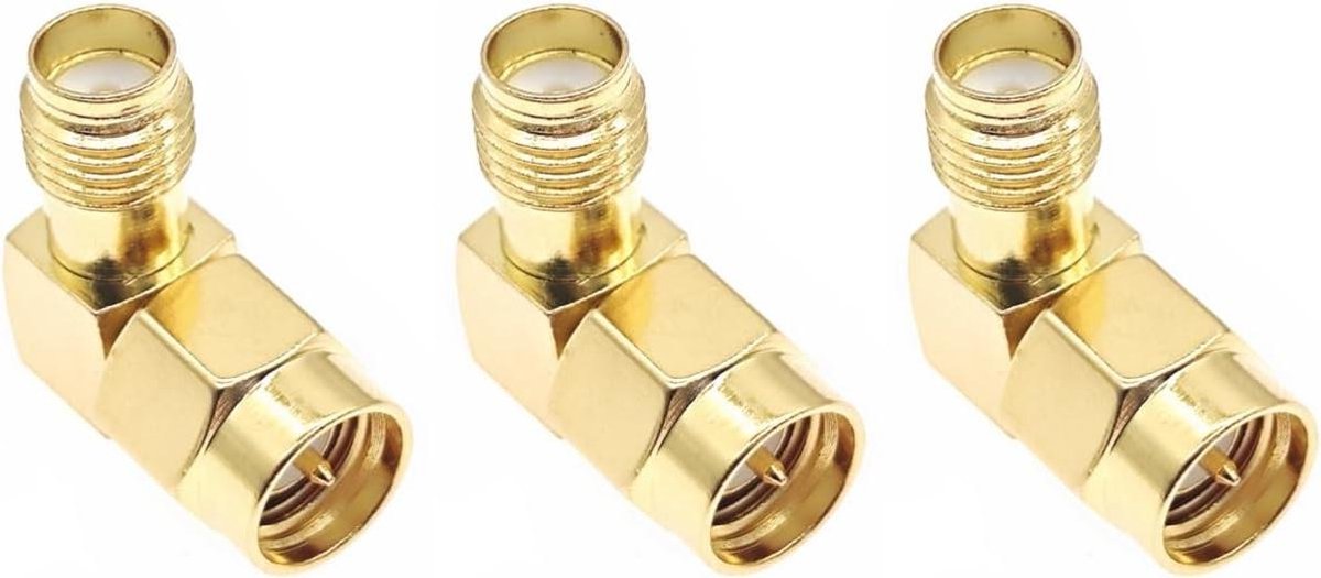 Hoek Connector Adapter - SMA Mannelijk Vrouwelijk - Signaal Verbinding - 90 Graden Hoek - 3 Stuks - Goudkleurig