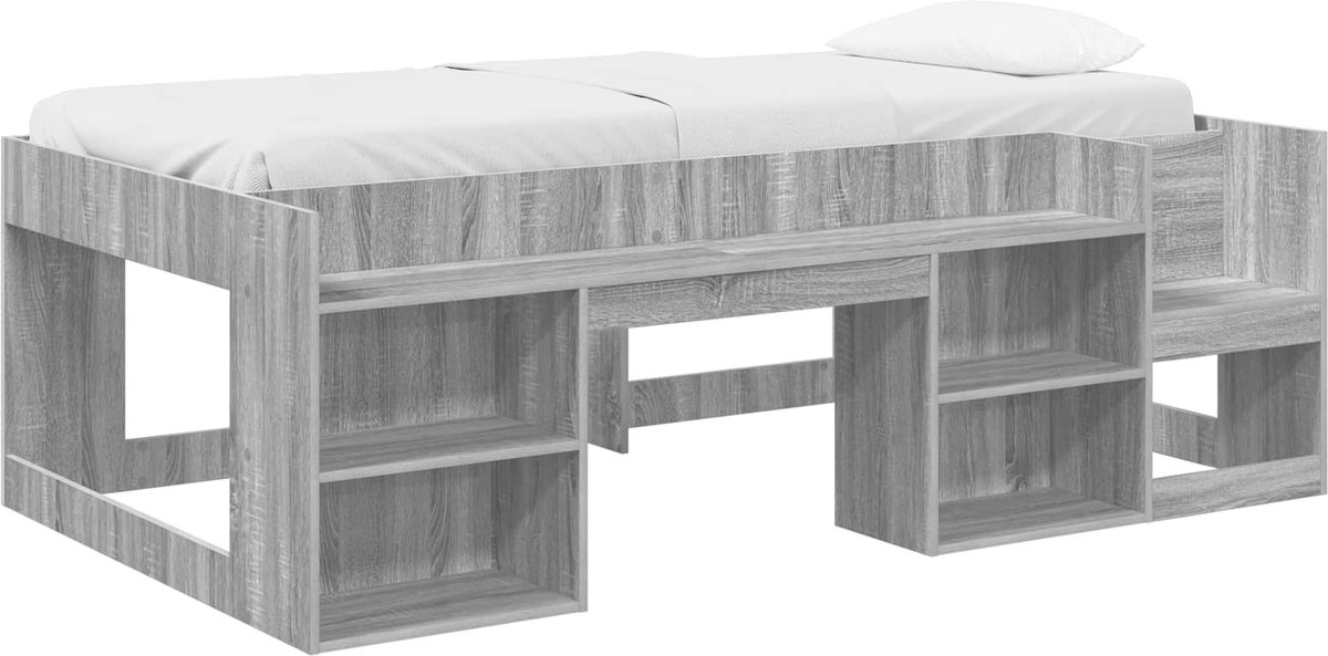 vidaXL Kinderbedframe - met - opbergruimte - Grijs - Sonoma - 90 - x - 190 - cm Grijs Sonoma