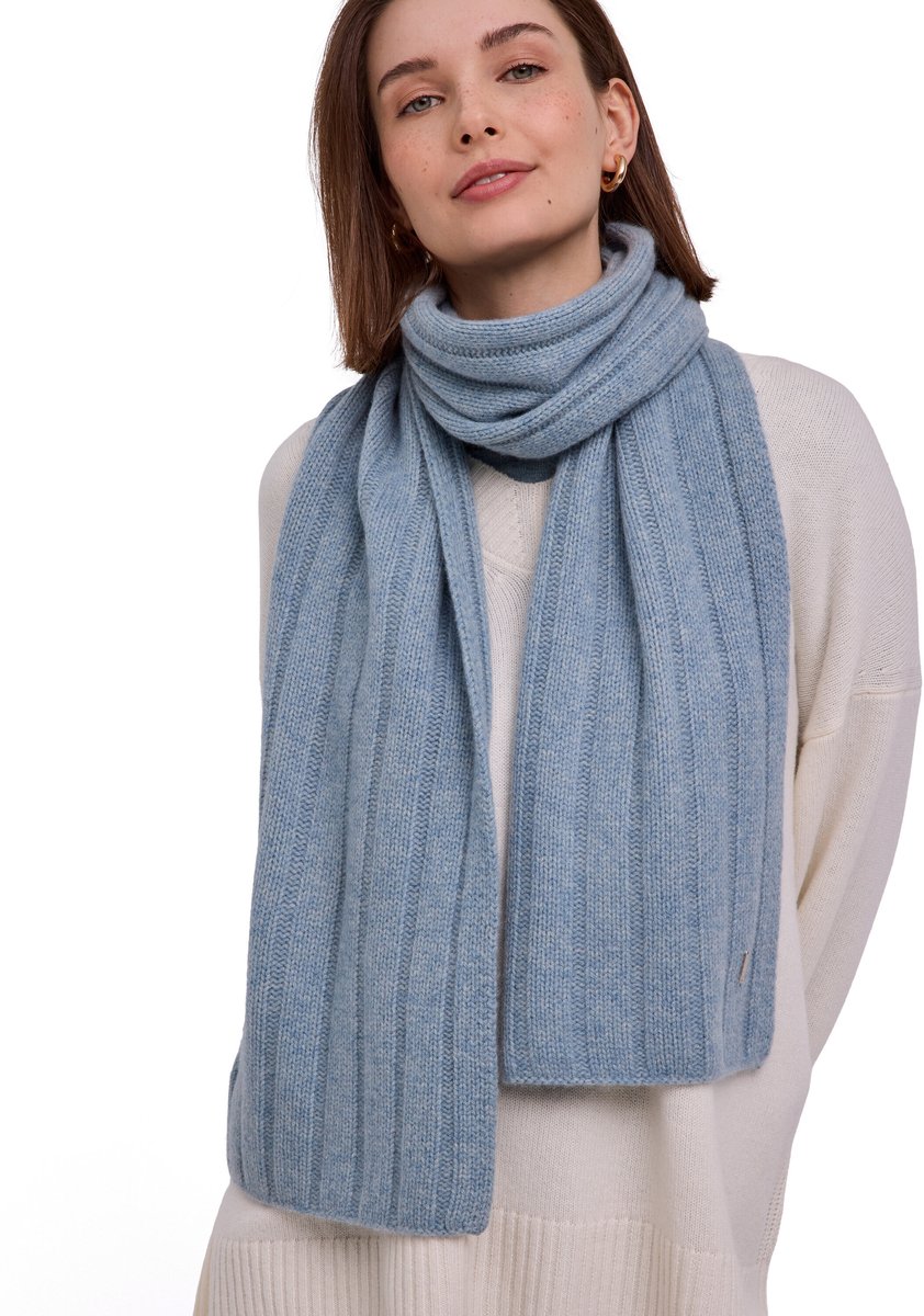 FALKE Scarf in Rib sneldrogend warm kasjmier wintersjaal unisex blauw - maat ONESIZE