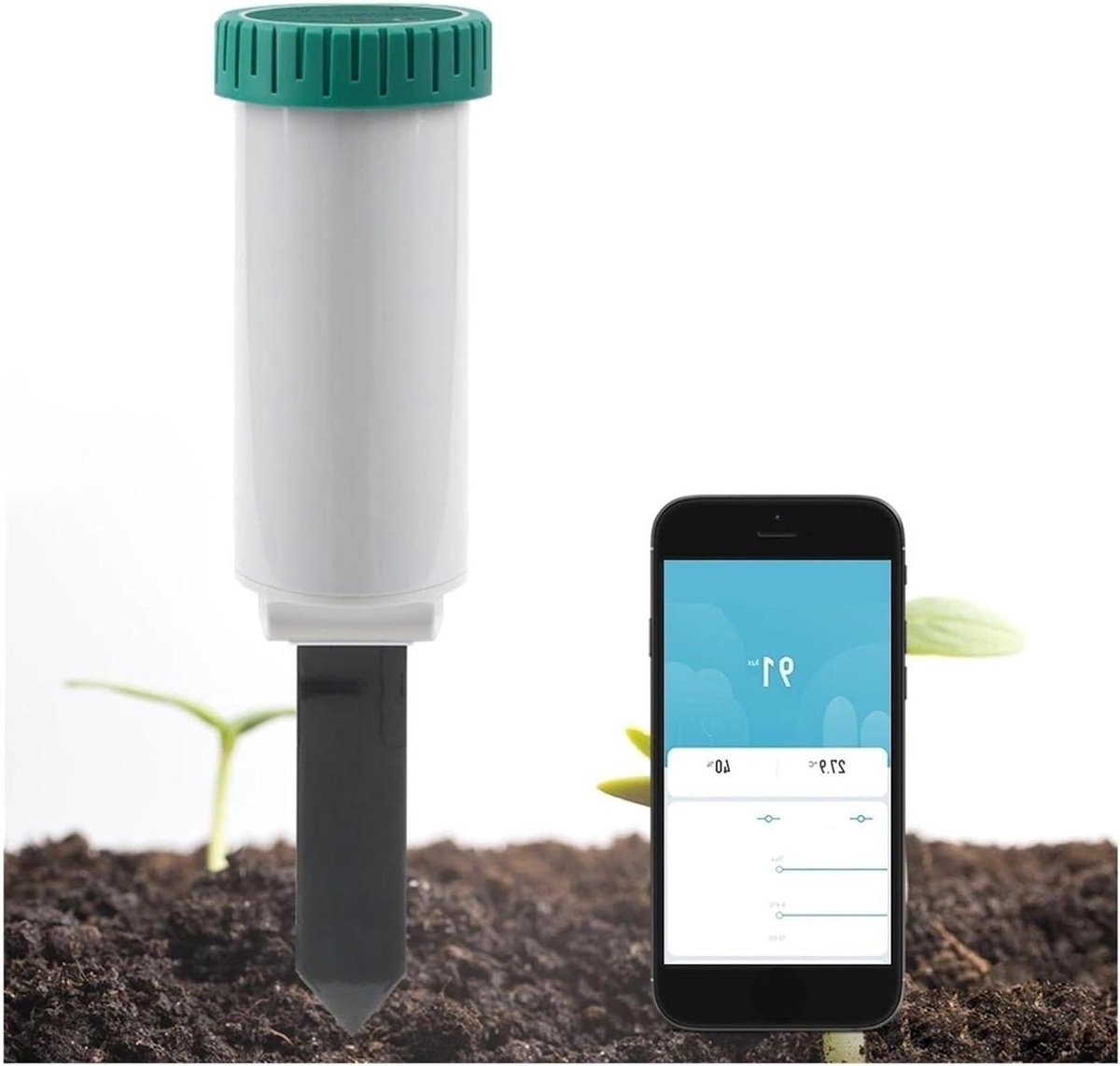 Bodemtester - Vochtigheidsmeter Temperatuurmeter - Planten Groei Optimaliseren - Waterdicht IP67 Ontwerp - 0-85°C 0-100% RH - Grijs