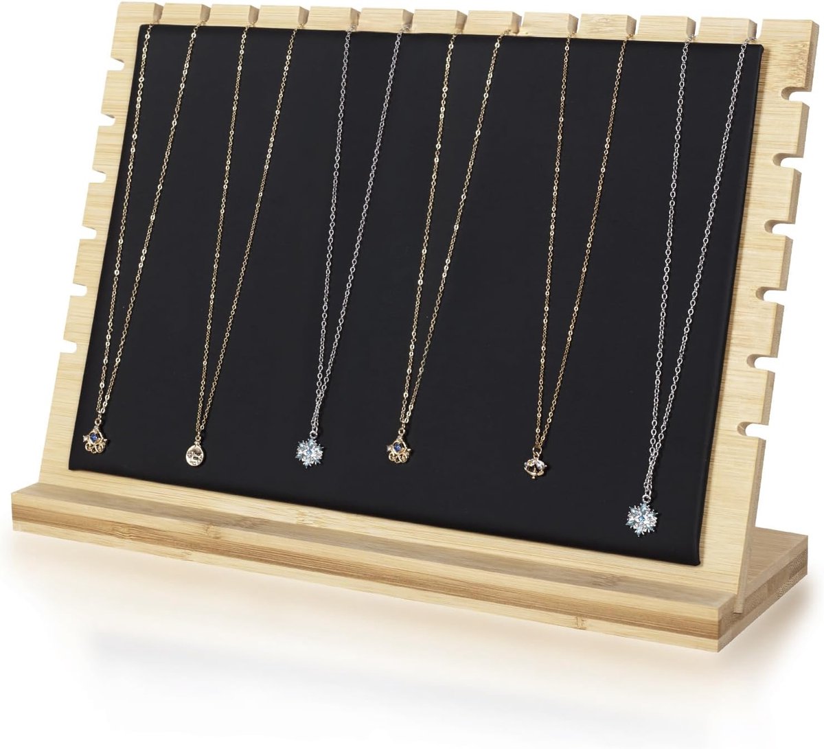 Famanu – Bamboe ketting display stand, eco-vriendelijke sieraden organizer voor thuis en winkelgebruik, zwart