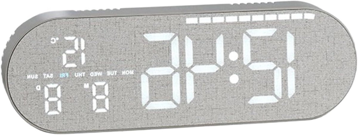 Wandklok Digitaal - Wekker Klok - Tijd Bijhouden - Temperatuur Datum - 25x8x2.7cm - Grijs