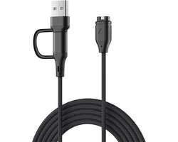 Strap-it 2-in-1 oplader geschikt voor Garmin Venu 4 / 3 / 3S / 2 / 2S / 2 Plus / SQ / SQ2 / Vivoactive 6 / 5 / 4 / 4S / 3 / Fenix 8 / 8 Pro / 7 / 7S / 7X / 6 / 6S / 6X / 5 / 5S / 5X / Forerunner 245 / 165 - USB-A & USB-C aansluiting - Zwart