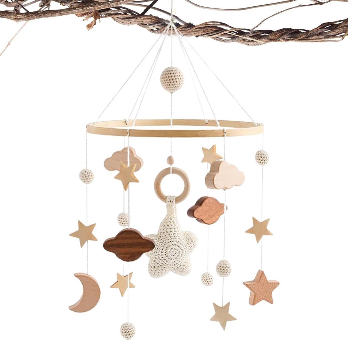 Wieg Mobiel - Hangend Speelgoed Vilten - Babykamer Decoratie - Noordse Stijl - 49x23 cm - Wit