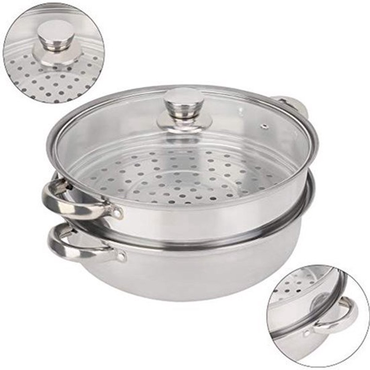 Stoompan 2-Layer - Rvs Steamer met Glasdeksel en Hoge Capaciteit