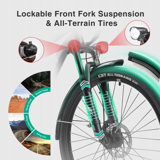 SINOHON EM200 26‘’ Elektrische Fiets - 250W Motor, 48V 12,5Ah Accu, 21 Versnellingen, 25km/u - Stadsfiets met LED-Vertichting van SINOHON — afbeelding 4