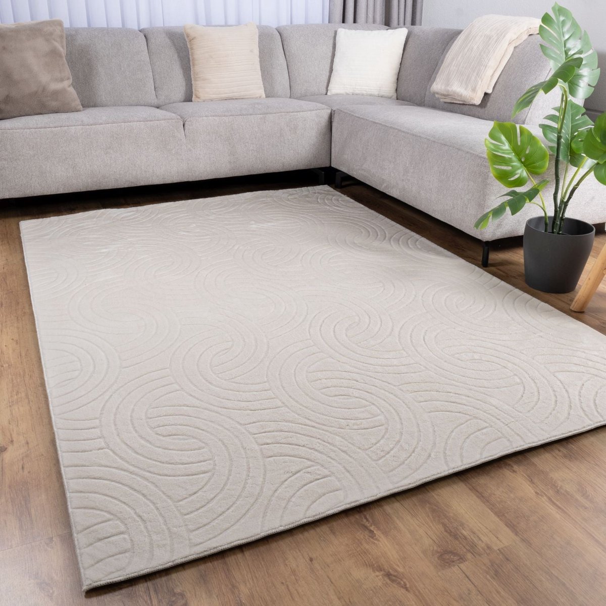 Crème Tapijt Wasbaar Laagpolig Vloerkleed met Anti Slip Koho Japandi Stijl Wasbaar op 30° - 240x330cm- Modern - Woonkamer - Salon - Slaapkamer - Eetkamer