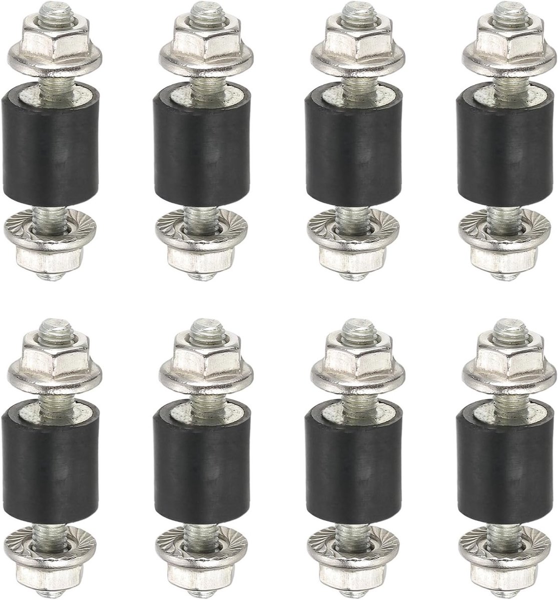 Rubberen isolatorsteunen 8 x 8 mm - 8 stuks schokdempers voor motoren, luchtcompressoren en apparatuur met borgmoeren (24 mm hoogte)