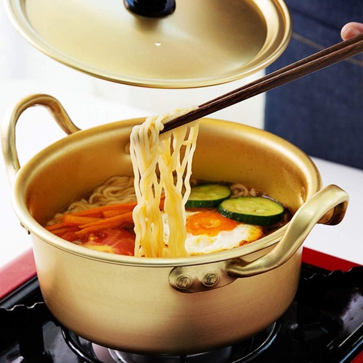 Ramen Noodles Pot - Kookpan Sauspan - Noodles Koken - Dubbele Handgreep - 20 cm - Aluminium