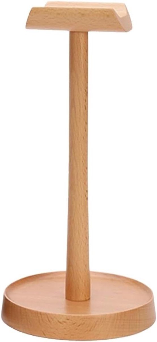 Koptelefoonhouder Hout - Headset Stand - Bureau Organisatie - Dubbelzijdig Ontwerp - 13.7 x 13.7 x 28 cm - Natuurlijk