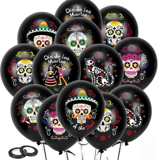 30 stuks Dag van de Doden Ballonnen Decoraties, Suiker Schedel Latex Ballonnen voor Mexicaanse Fiesta Decoraties, Día de Los Muertos Party Ballonnen voor Halloween Decoratie