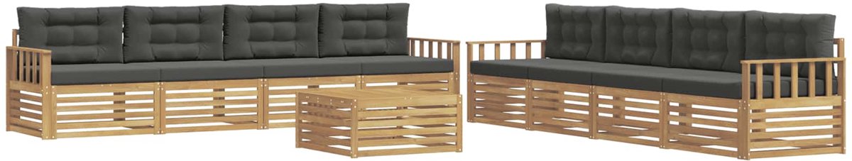 vidaXL Buiten - bank - set - 9 - st - 8-zits - Wit - en - antracietkleurig - Polyester Wit en antracietkleurig