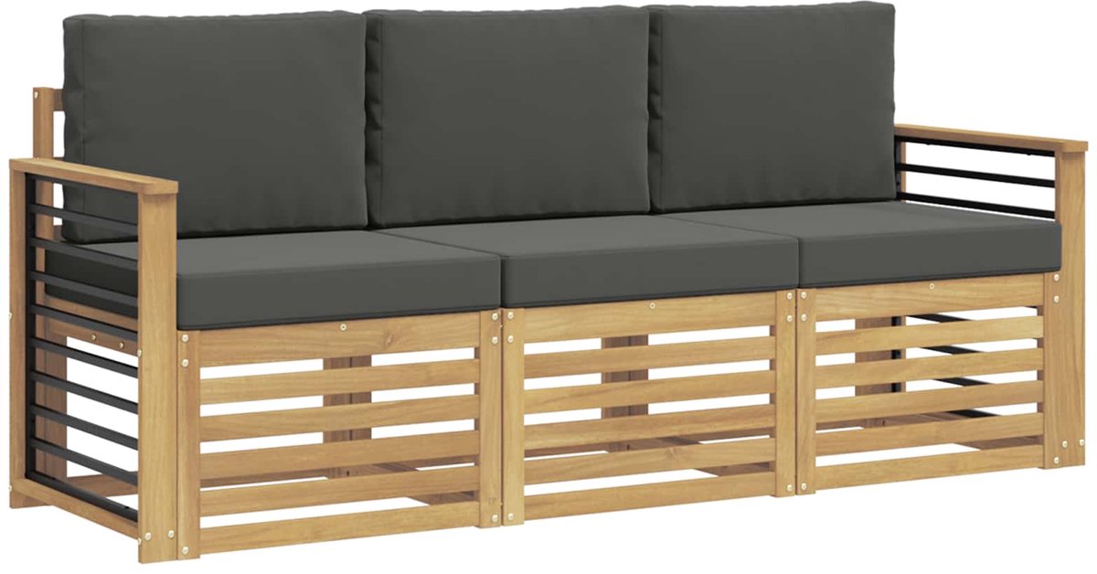 vidaXL Buiten - bank - set - 3 - st - 3-zits - Wit - en - antracietkleurig - Polyester Wit en antracietkleurig