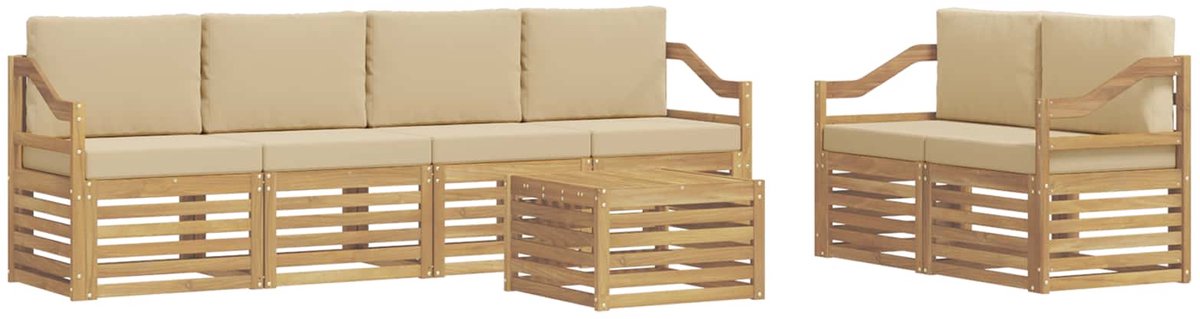 vidaXL Buiten - bank - set - 7 - st - 6-zits - Wit - en - Beige - Polyester Wit en Beige