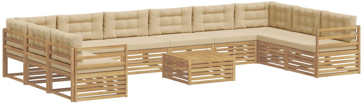vidaXL Sofa-Sets - 11 - st - 10-zits - White - and - Beige - Polyester wit en beige
